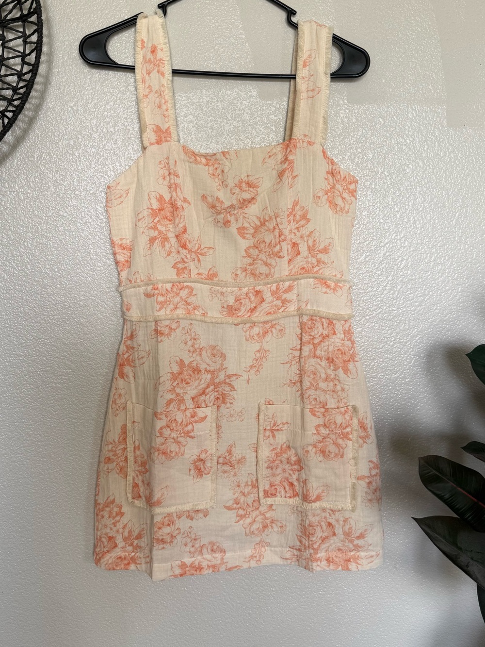Olivaceous Toile Floral Mini Dress Peach Cream Cottagecore Square Neck Small